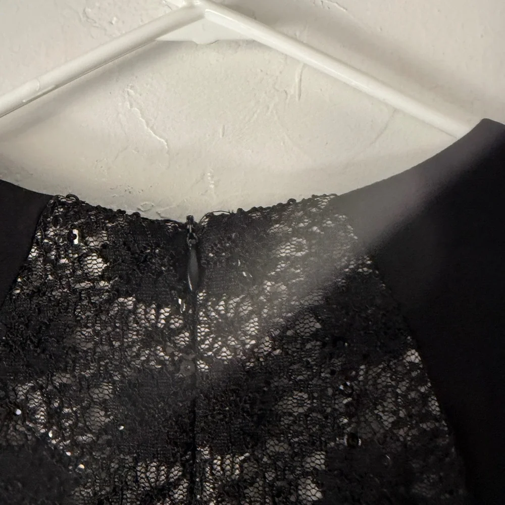 Dressbarn Y2k Black Lace Sequin Sheath Short Sleeve Dress Grunge Goth Party‎